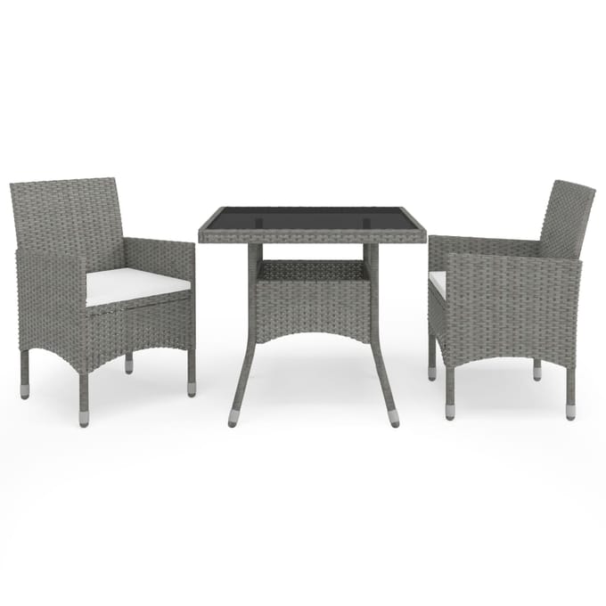 vidaXL - 3-delige - Tuinset - poly - rattan - en - glas - grijs