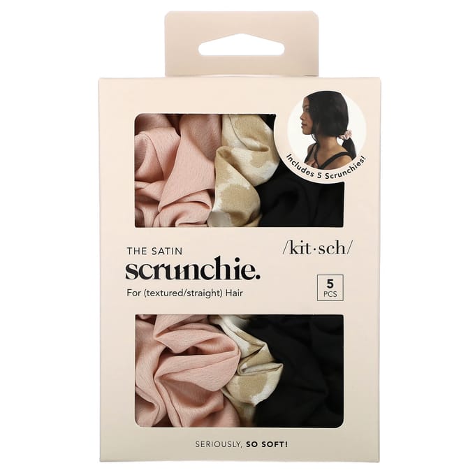 Kitsch, satijnen scrunchie, voor steil haar, diverse kleuren, 5 soorten beige