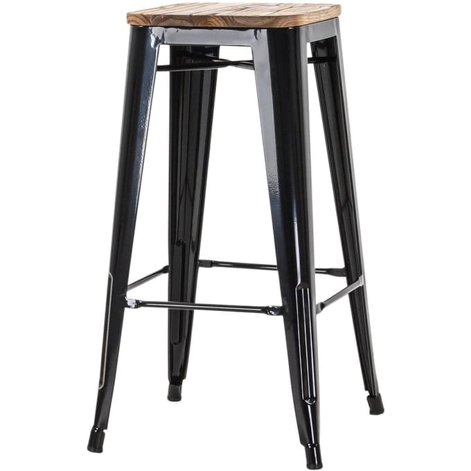 Legend Metalen barkruk zwart - met houten zitting - 77 cm