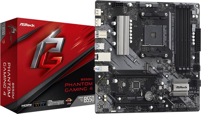 ASRock B550M Phantom Gaming 4 Moederbord - AMD B550 - AMD AM4 - DDR4 RAM - Micro-ATX