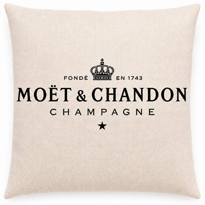 Moët & Chandon - Kussen - Wit - Champagne - Kussensloop - 45X45 CM - Linnen - Auto - Decoratie - Boot - Hotel - DUBBELZIJDIG