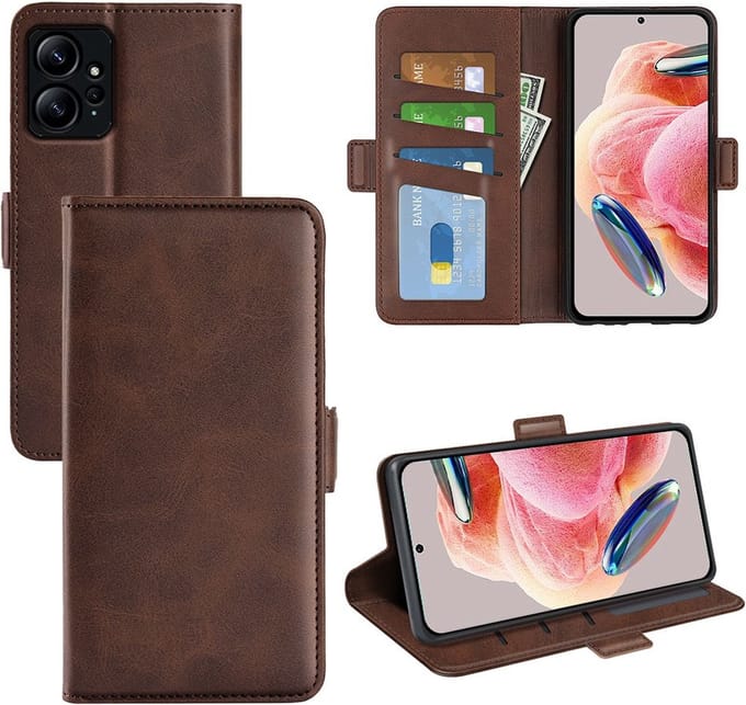 MobyDefend Hoesje - Geschikt voor Xiaomi Redmi Note 12 4G - Luxe Wallet Book Case (Sluiting Zijkant) - Bruin