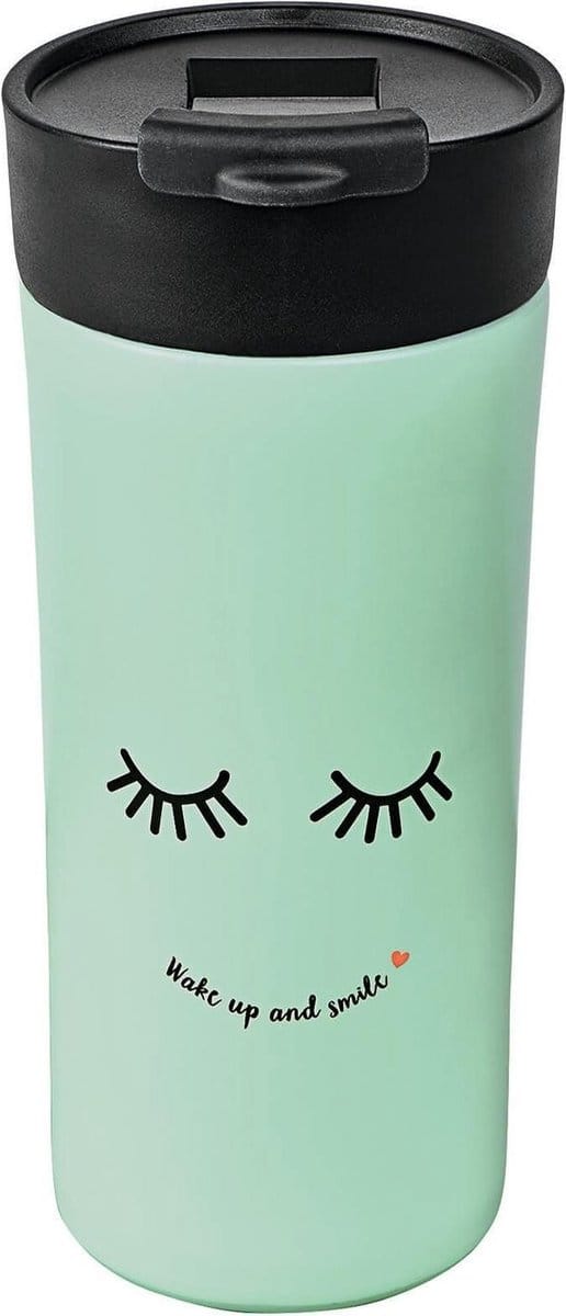 RVS Thermobeker groen - Wake up and smile - 450ml