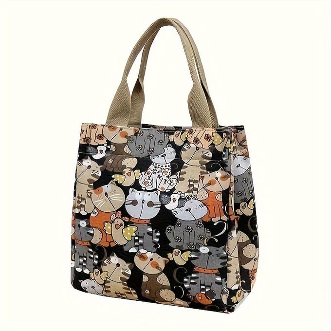 Vintage Draagbare Handtas Kat Handbagage Tas Handtas zwart