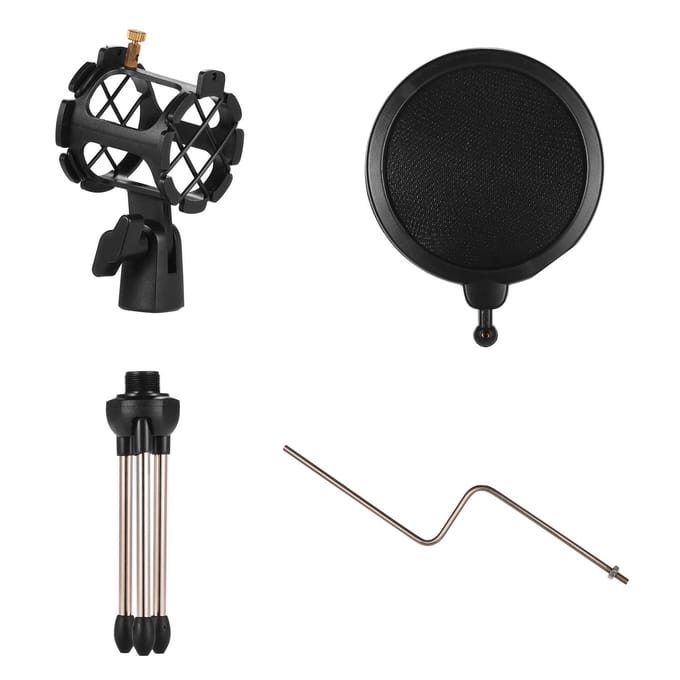 Mini Desktop Microfoonstandaard + Shock Mount Microfoonhouder + Popfilterkit voor zwart