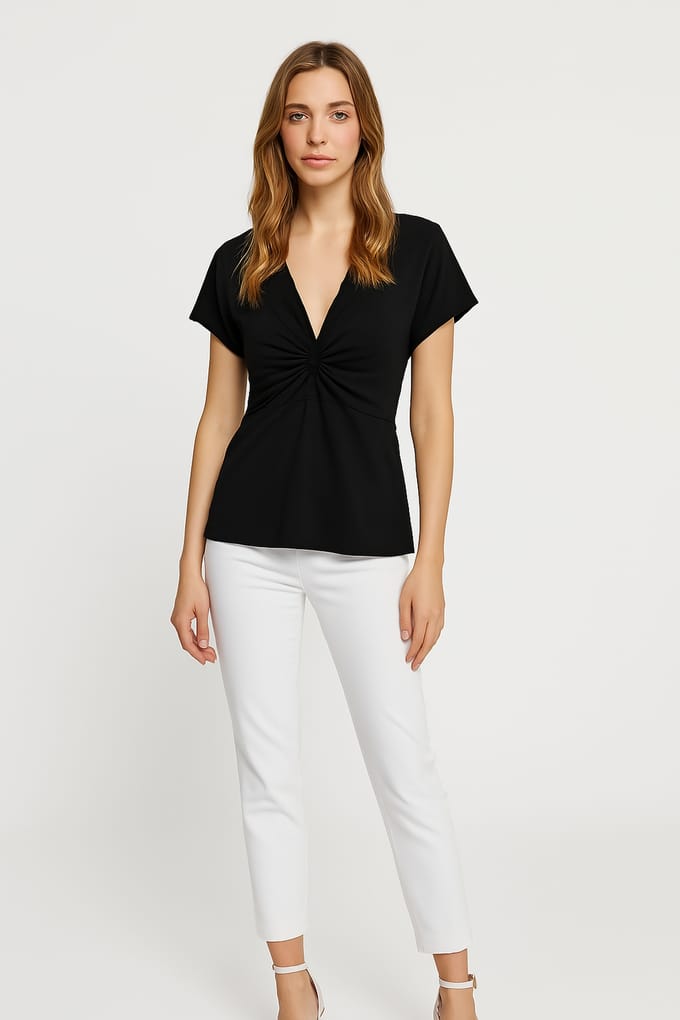Zwarte jersey top met gedraaide voorkant – Conquista