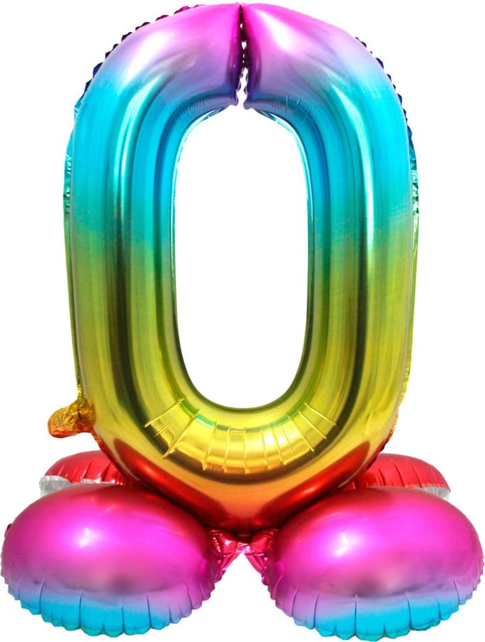 Folat - Cijfer 0 Rainbow met Standaard - 72 cm