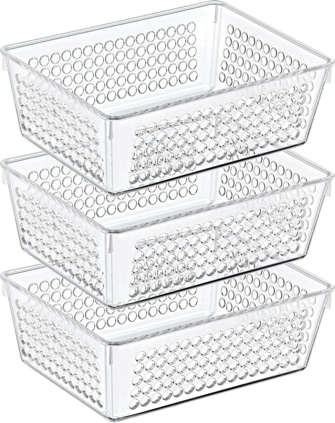 Storage Solutions Organizer/opbergmandje - 3x - kunststof - transparant - 1.2L - 18 x 13 x 6 cm