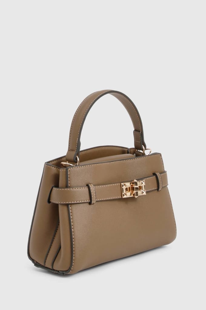 boohoo Dames Mini Tas met Gesp Banddetail | Chocoladebruin