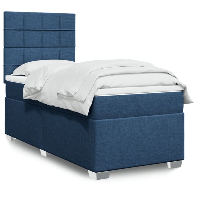 vidaXL - Boxspring - met - matras - stof - blauw - 80x200 - cm