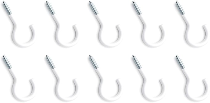 Dailygoods - Set van 10 Witte Gebogen Schroefhaken voor Bevestiging