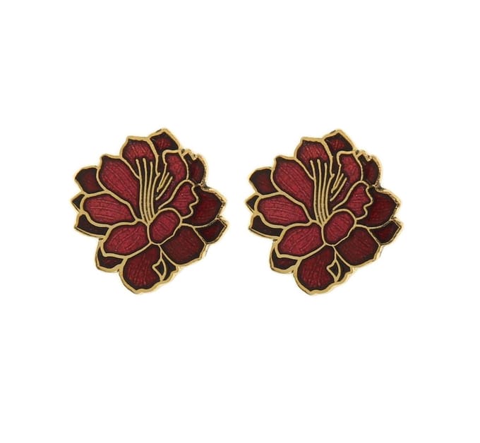 Behave - Oorknopjes dames - bloemmotief - rood - 1 cm
