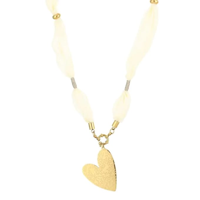 Bijoutheek Collier Bandana Stof Gehamerd Hart Beige