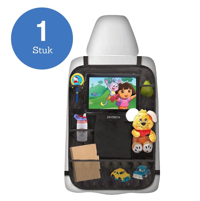 DIVERZA Auto Organizer - Luxe Autostoel Beschermer - Met Tablet Houder Voor Kinderen