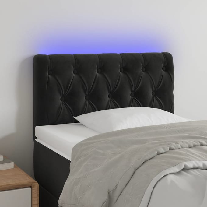 vidaXL - Hoofdbord - LED - 80x7x78/88 - cm - fluweel - zwart