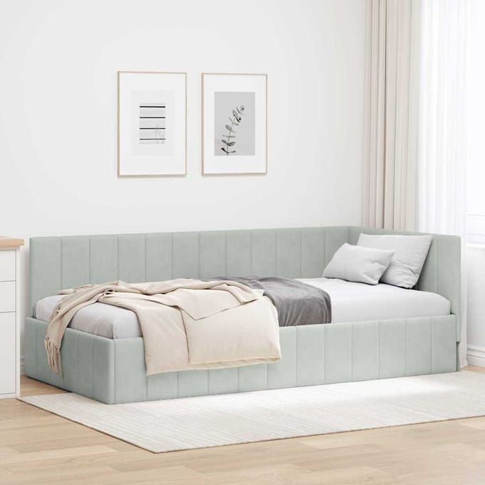 vidaXL - Hoek - Bed - Frame - Lichtgrijs - 100 - x - 200 - cm - Fluweel