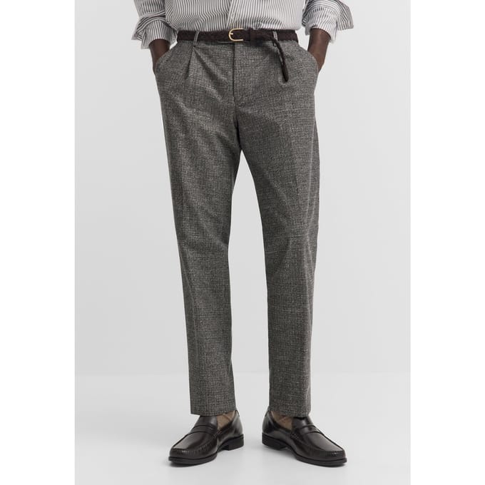 Bugatti Herren Broek met plooien Elio Relaxed Fit ruitpatroon