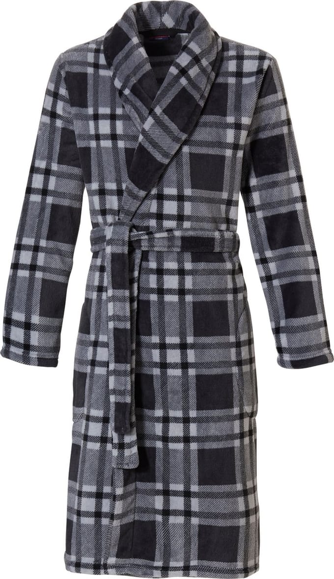 Pastunette heren badjas Fleece - 115CM - Ruit  - M   - Grijs