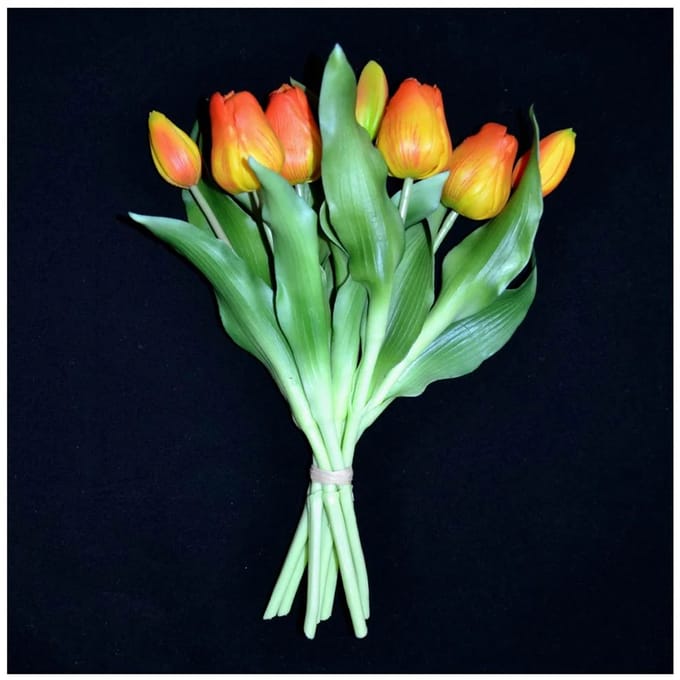 Real touch tulpen - Bos van 7 tulpen - Oranje/geel - 31 cm