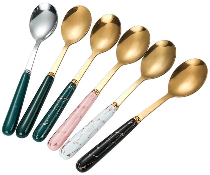 Cuhostki 6pcs Stainless Steel Ceramic Handle Spoon Set Elegant Design Dishwasher Safe