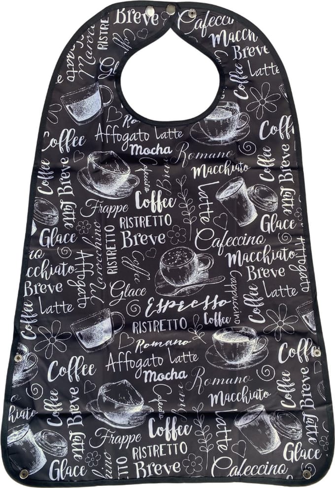 Secobed Wasbare slab voor volwassenen - Koffie print - Met drukknopen - 50 x 75 cm