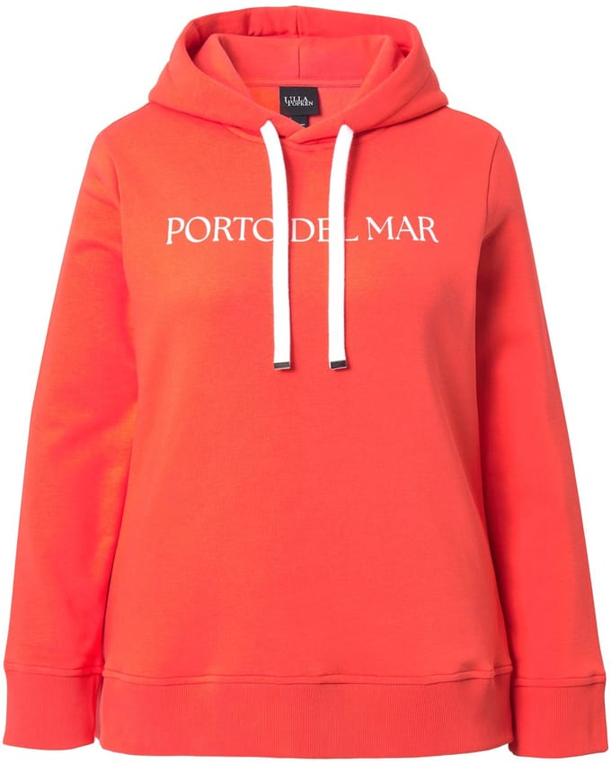 Ulla Popken - Dames - Hoodie tekstprint classic capuchon lange mouwen - Koraal - Maat 54+