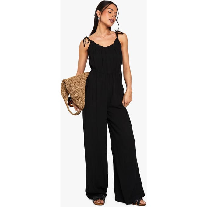 boohoo Dames Kaasdoek Schouderjumpsuit | Zwart | Maat: 36