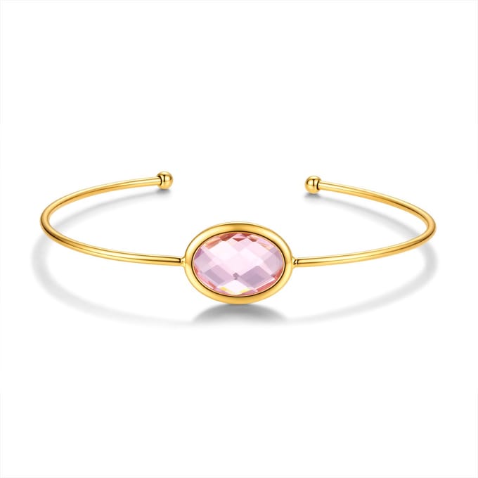 CO88 Collection 8CB-91411 – Bangle Armband Dames – Goudkleurig – Roze Glassteen – Open Armband