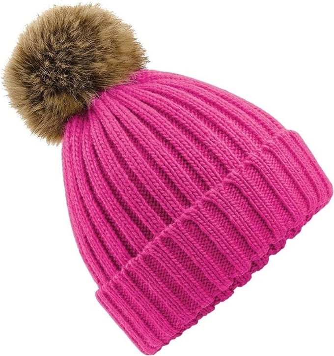 Winter muts met pompon roze
