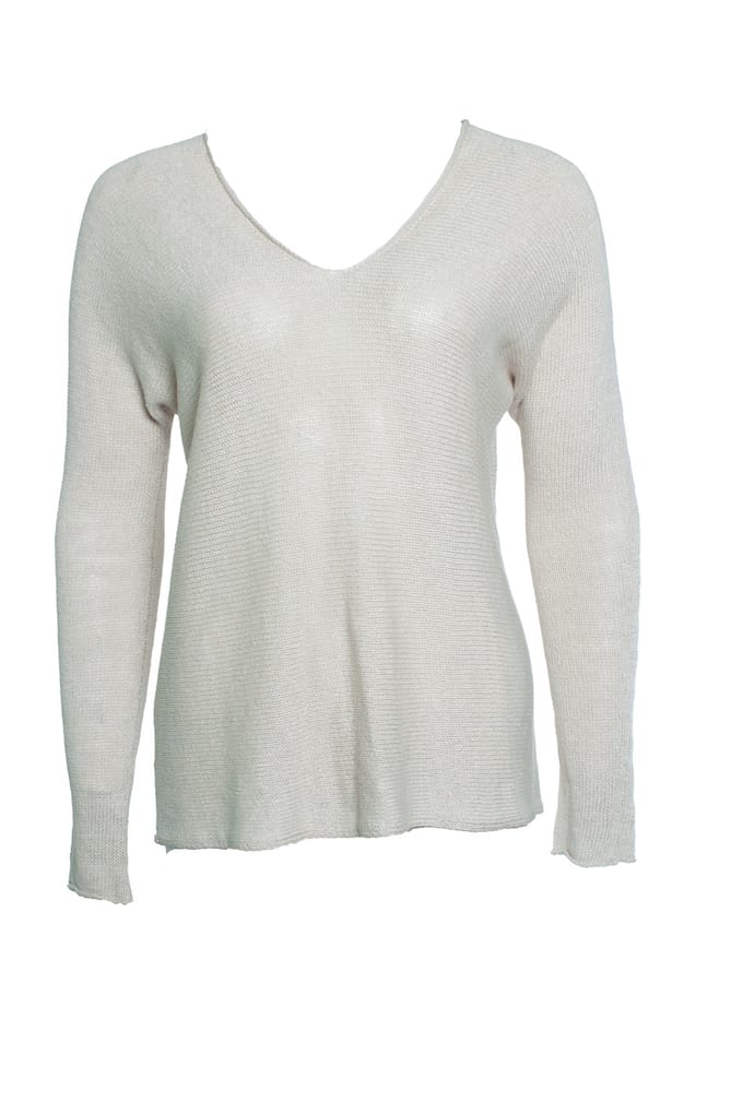 Vince, gebreide v-hals top in beige