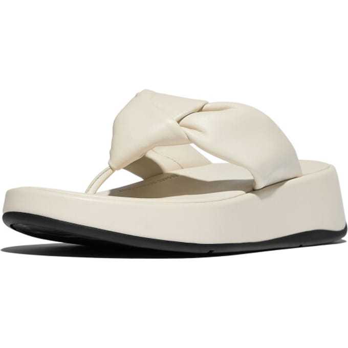 Fitflop Slipper F-Mode Knot Soft-Leather Flatform Toe-Post Beige