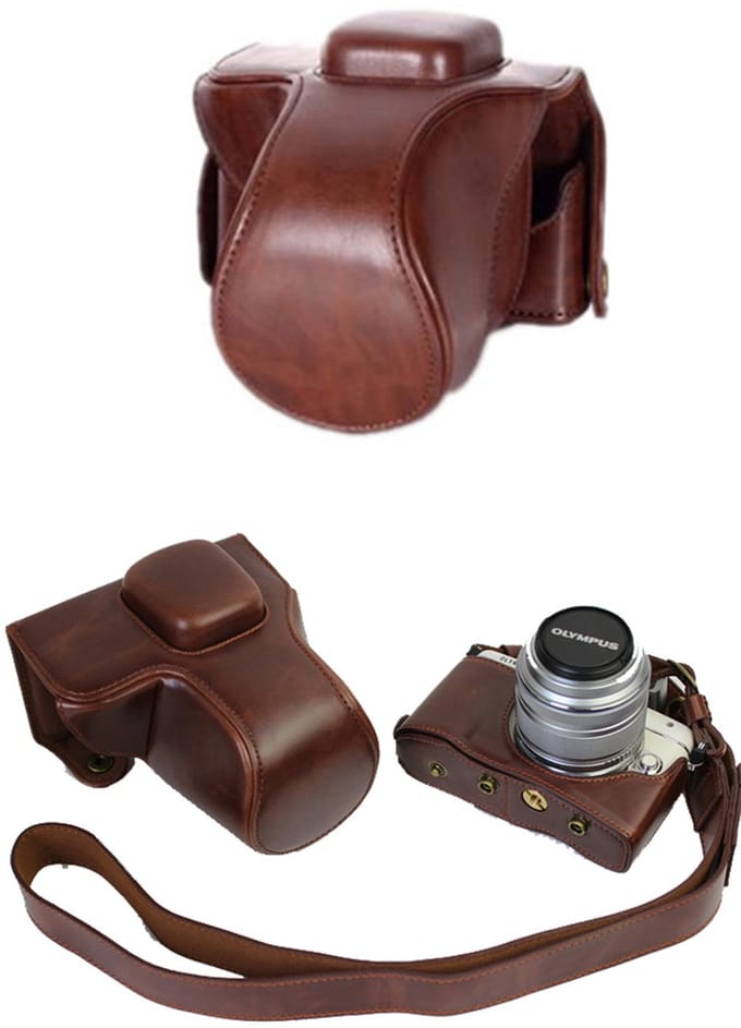 Bruine Camlight cameratas voor Olympus OM-D E-M10 Mark III met lens