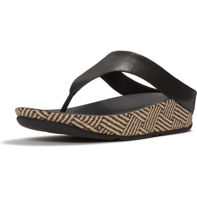FitFlop Lulu Lux Graphic-Weave Leather Toe-Post Sandals Dames Sandalen - Zwart