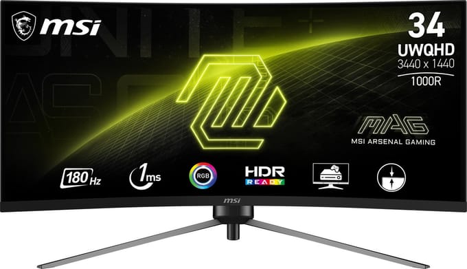 MSI MAG 345CQRDE Gaming monitor Energielabel F (A - G) 86.4 cm (34 inch) 3440 x 1440 Pixel 16:9 1 ms HDMI, DisplayPort, Hoofdtelefoonaansluiting VA...