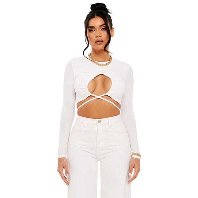 Missy Empire Dames/Dames Cross Front Gewaad Top met Ruches (Ivoor)