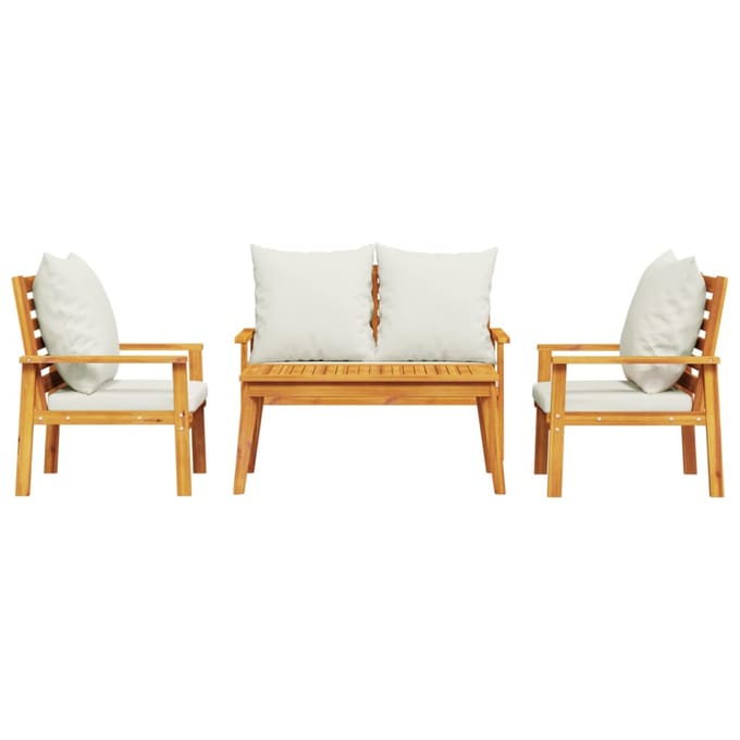 vidaXL - 4-delige - Loungeset - met - kussens - massief - acaciahout