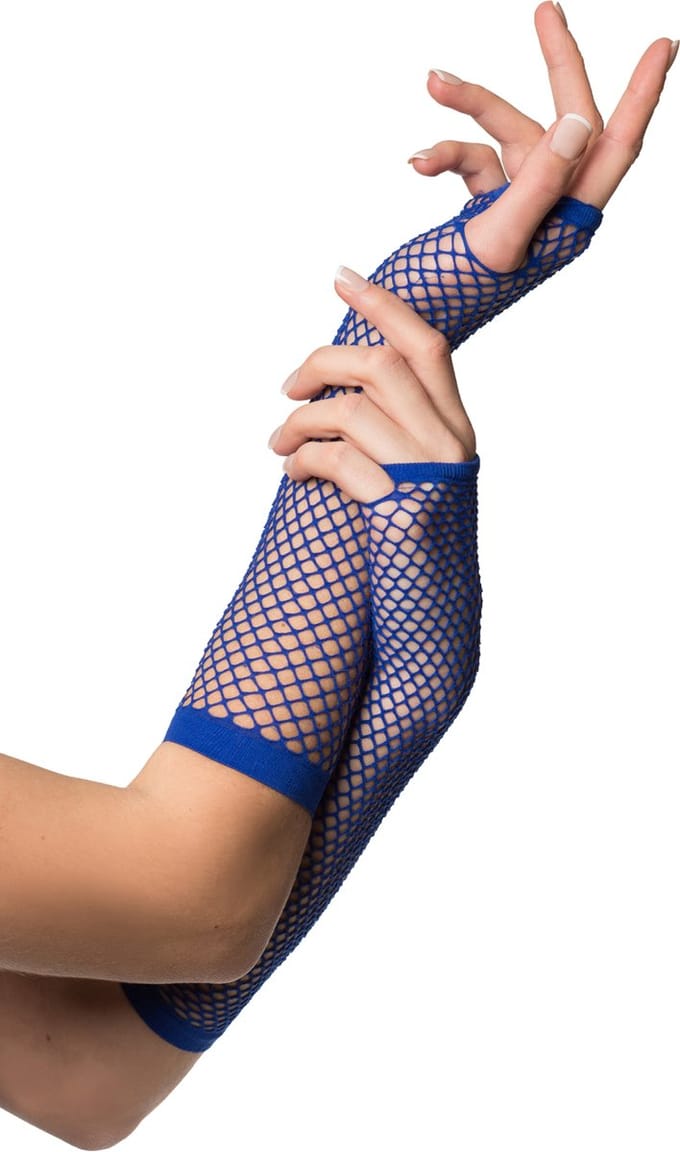 Partychimp Voordeelverpakking 6 pack Nethandschoenen Vingerloos Lang Dames Elastaan Blauw – 6 pack