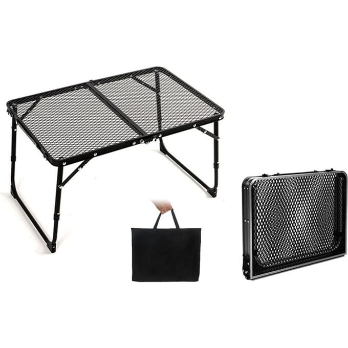 Table pliante de Camping, Table de pique-nique en plein air, Table de plage pliable, dessus en maille, Table de gril Height-increasing Type gray