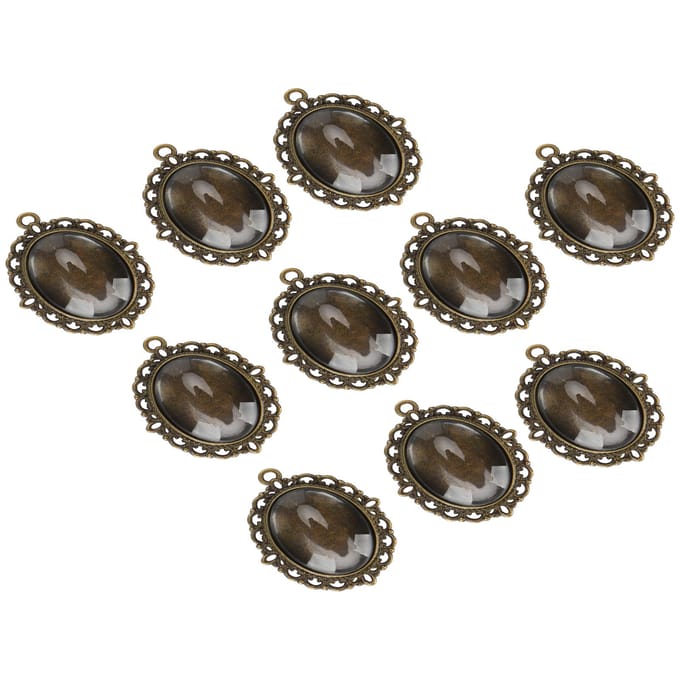 10 Sets Glazen Patch Hanger Ovale Bakjes Glazen Cabochon Heldere Koepeltegels DIY Sieraden Materialen gray