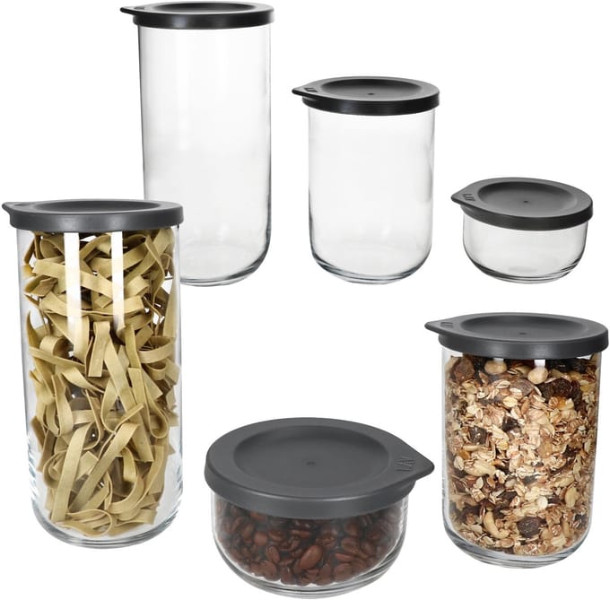Set van 6 BOHO voorraadpotten antraciet van glas & kunststof