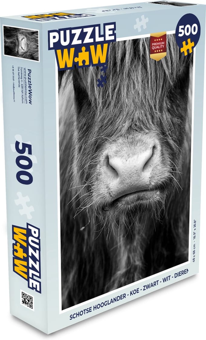 Puzzel Schotse hooglander - Koe - Zwart - Wit - Dieren - Legpuzzel - Puzzel 500 stukjes