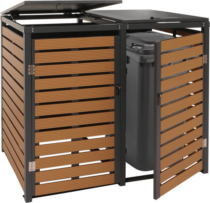 Containerombouw - Kliko Ombouw - Containerberging - Afvalbakberging - Container berging - Containerberging voor afvalcontainers - 119x140x102cm - metaal 86kg ~ teak look