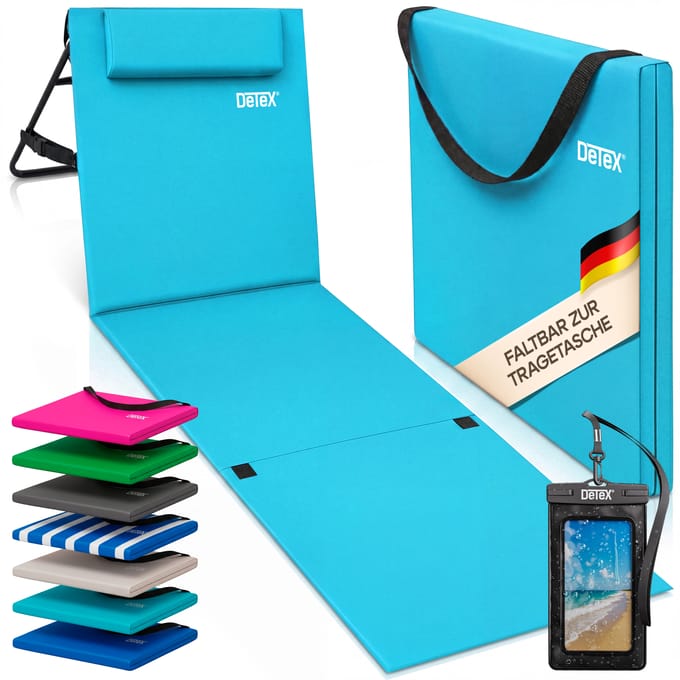 Detex Opvouwbare Strandmat - Rugleuning Kussen Draagriem - Turkoois