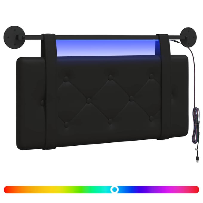 vidaXL - Hangend - hoofdbord - Met - LED-verlichting - Zwart - Kunstleer
