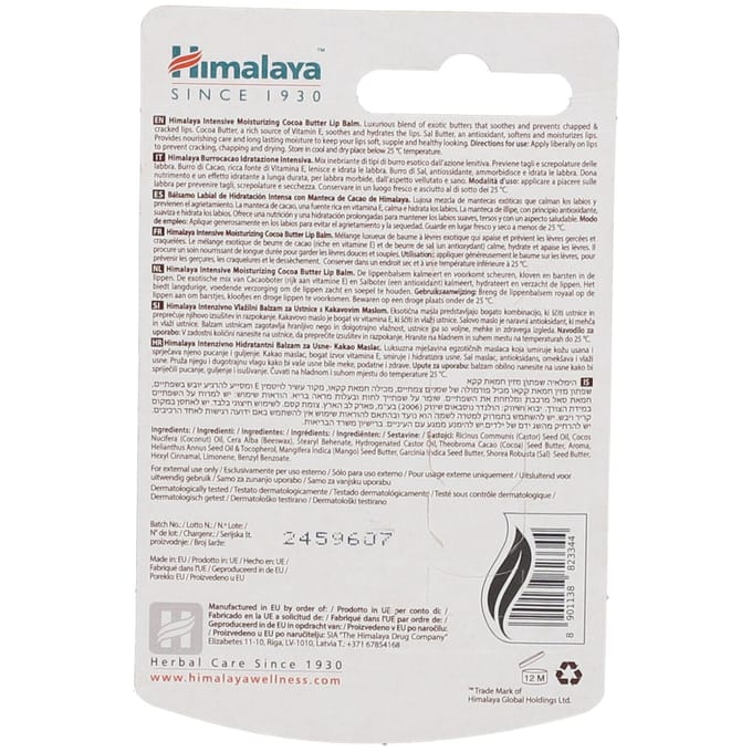 HIMALAYA - Lippenbalsem - met cacaoboter - natuurlijk - 4,5 g