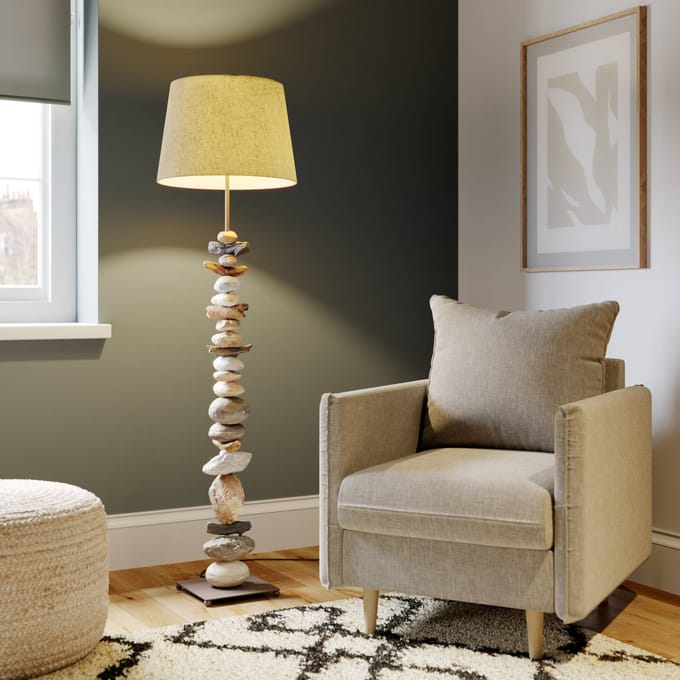 ONLI Vloerlamp Vera met stoffen kap en steendecor