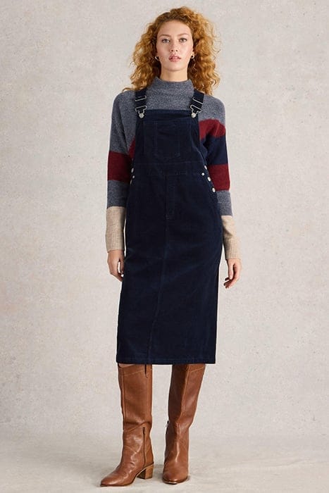 White Stuff Emmie Organic Cord Midi Pinny Dark Navy Maat: 6 REGULAR | Midi Jurken Outlet | Dames | Blauw