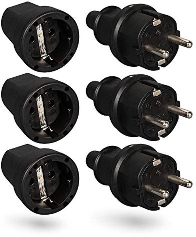 Set van 3 Electriche Stekkers met Bochtbescherming - 250V, 16A, IP20 - Voor Binnengebruik