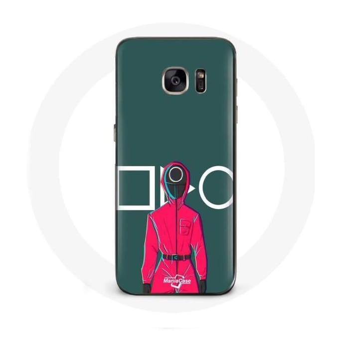 Case voor Samsung galaxy S6 Squid Game Rode Soldaat met Masker Cirkel Groene Achtergrond