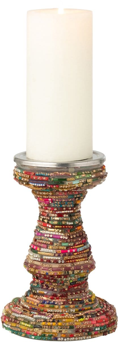 J-Line kandelaar Kralen - glas - roze/goud